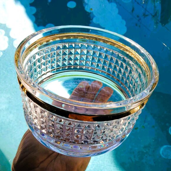 Eclectic Waterford Rebel 6" Wide Stud Crystal Gold Banded Heavy Designer Bowl - Picture 8 of 12